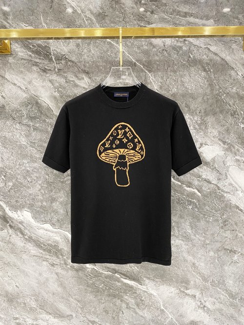 Louis Vuitton Embroidered Knit Round Neck Short Sleeve T-Shirt