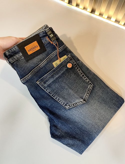Hermes Denim Straight Jeans with Signature Logo