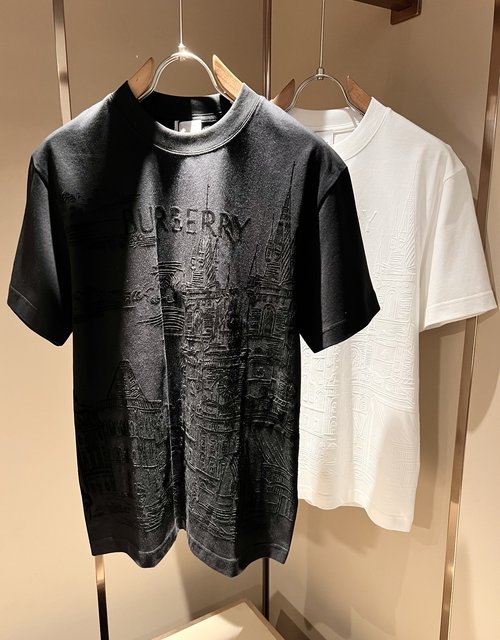 Burberry Memory Fabric Short Sleeve T-Shirt with Logo Flocking