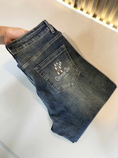 Dior Water-Washed Straight Jeans with Logo Design