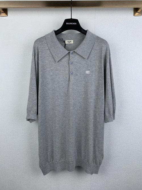 Celine Embroidered Logo Short Sleeve Pullover Polo Shirt