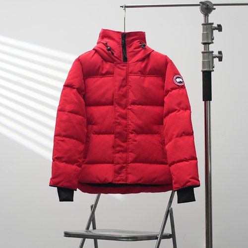 Canada Goose Sleeve Logo Hooded Down Jacket in Red