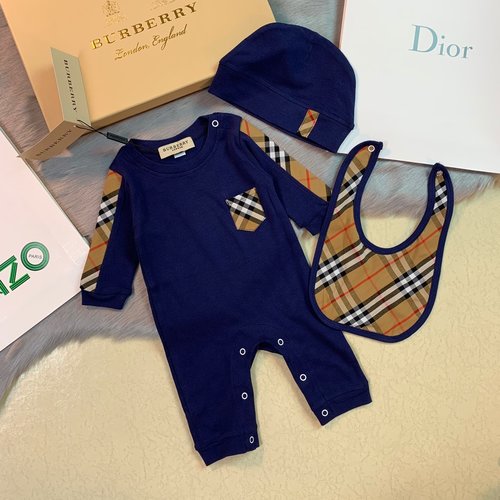 Burberry Unisex Baby 3-Piece Romper Set Eco Print Cotton Comfort Breathable