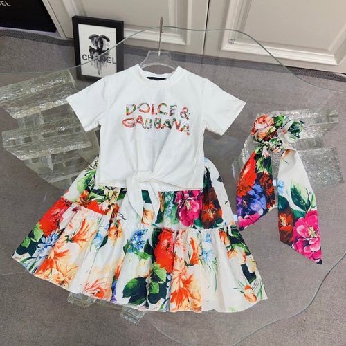 D & G Girls High-End Dress Set - Cotton Top & Polyester Skirt