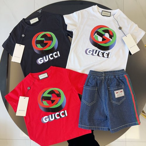 Gucci Kids Premium Set - Cotton Tee & Webbing Denim Shorts