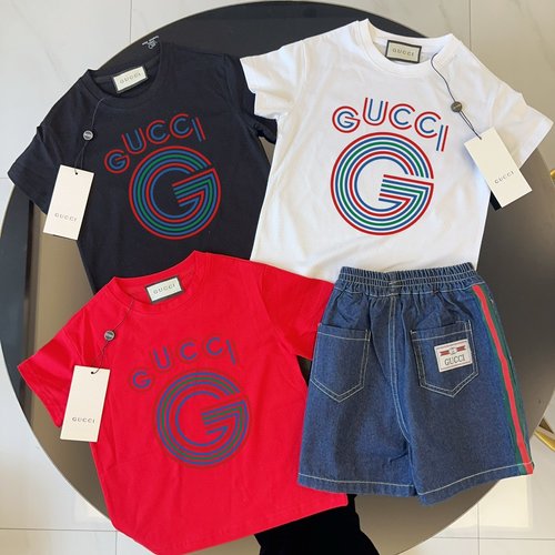 Gucci Unisex Kids Cotton T-Shirt & Ribbon Denim Shorts Set