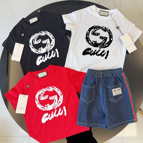 Gucci Kids Cotton T-Shirt & Webbing Denim Shorts Set