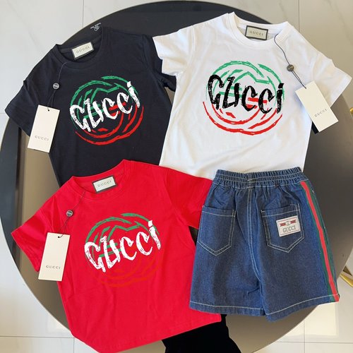 Gucci Kids Cotton T-Shirt & Ribbon Denim Shorts Set