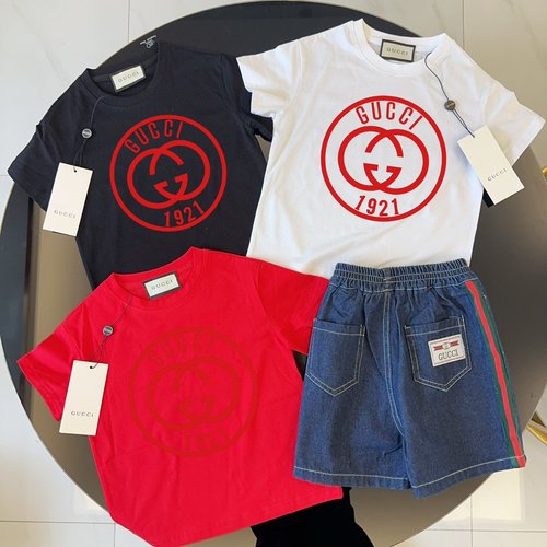 Gucci Kids Cotton T-Shirt & Webbing Denim Shorts Set 