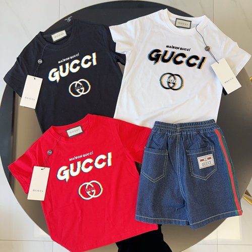 Gucci Kids 2-Piece Set: Cotton Tee & Ribbon Denim Shorts