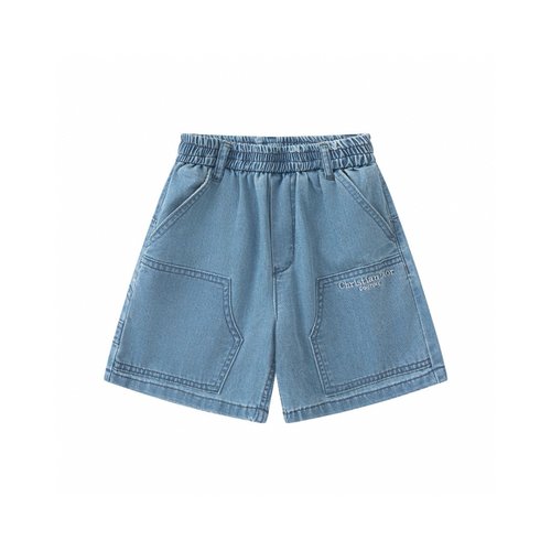 Dior Kids Light Blue Denim Shorts with Structured Panels & Embroidery
