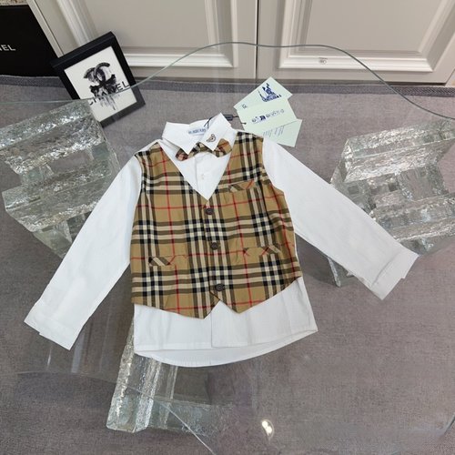 Burberry Boys British Plaid Fake Two-Piece Cotton Shirt 