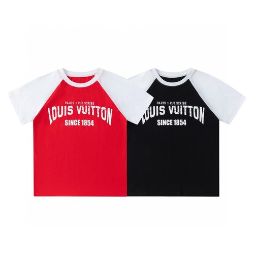 LV High-End Unisex Kids Raglan Color Block Print T-Shirt 