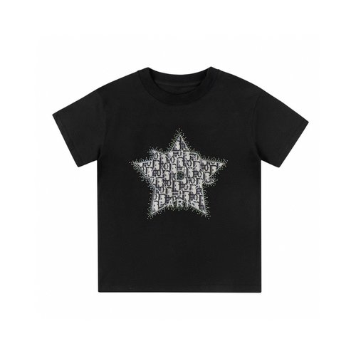 Dior Boys & Girls Premium Cotton T-Shirt (Star Patch Rhinestone Print)