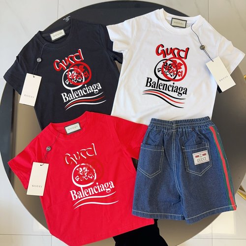 Gucci Kids Cotton T-Shirt & Webbing Denim Shorts Set