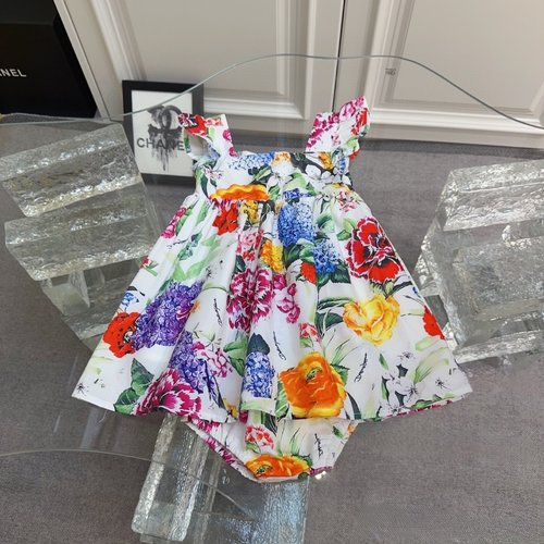 D & G Soft Girls Floral Print Dress Set with Cotton Lining 