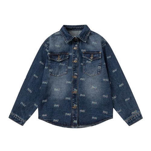 Miu Miu Kids Denim Jacket with Laser Floral & Embroidered Letters