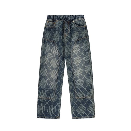 LV Boys & Girls Laser-Printed Checkered Denim Jeans 