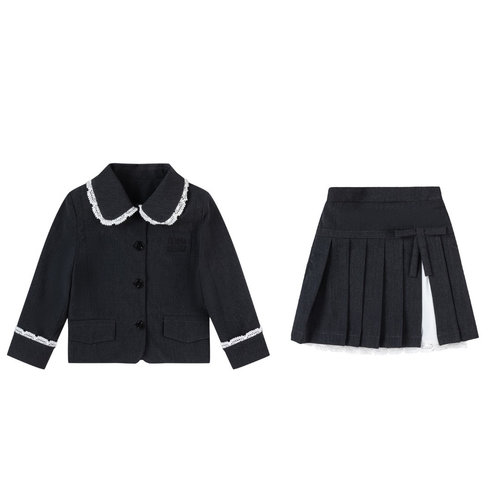 Miu Miu Girls Blazer & Pleated Skirt Set with Lace & Embroidery