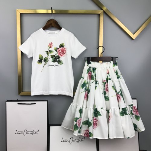 D & G Girls Premium Printed Skirt Set - Short Tee & Waisted Skirt