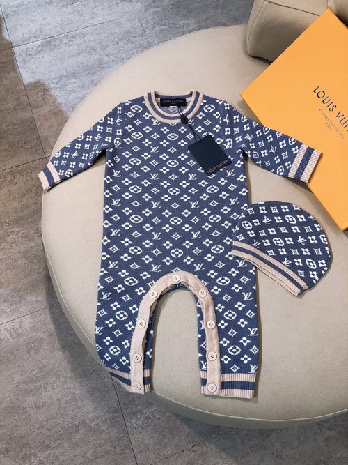 LV Unisex Baby Knit Romper & Hat Set, Premium Cotton