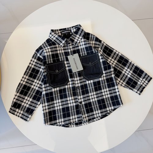 Balenciaga Classic Plaid Kids Cotton Dress Shirts
