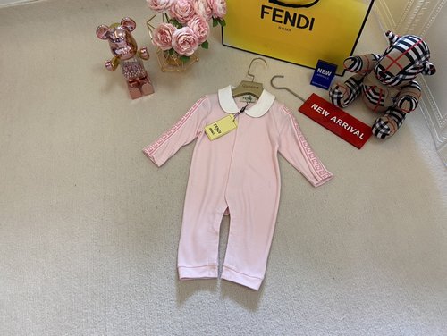 Fendi Girls Long Sleeve Cotton Bodysuit Pink Navy