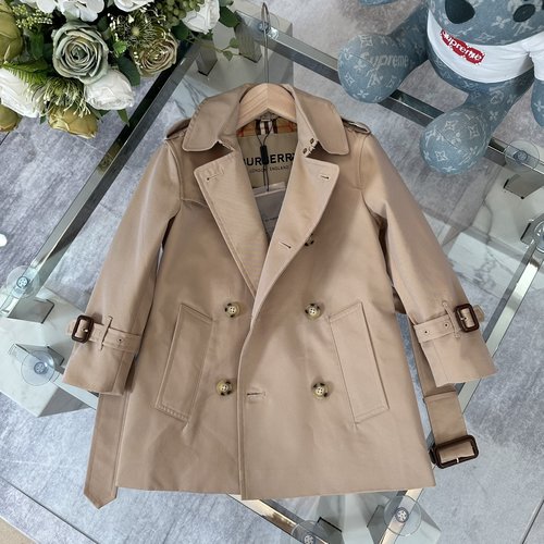 Burberry Kids Trench Coat Cotton with Leather Belt & Cuffs 