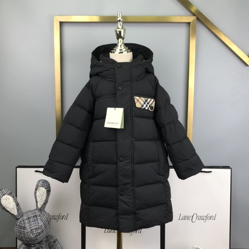 Burberry Kids Hooded Down Jacket Mid-Length Striped Metal Buttons 90 uck Down 