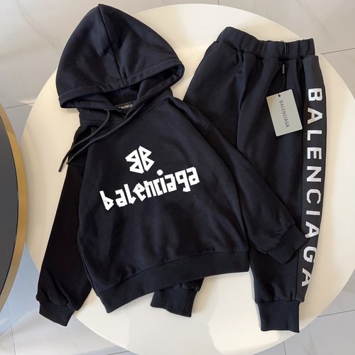 Balenciaga Unisex Kids Cotton Hoodie & Jogger Set with Webbing