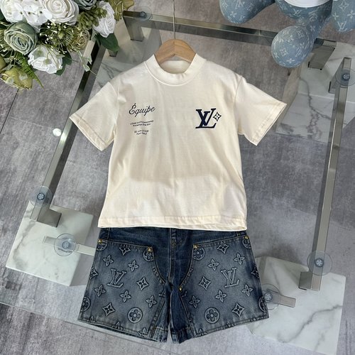 LV Kids Denim Letter Logo Jeans & Navy Top Set 