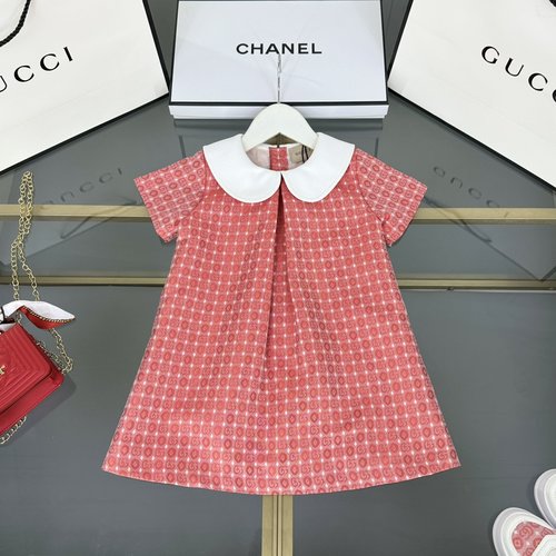 Gucci Girls Short Sleeve Peter Pan Collar Dress with Logo Buttons 