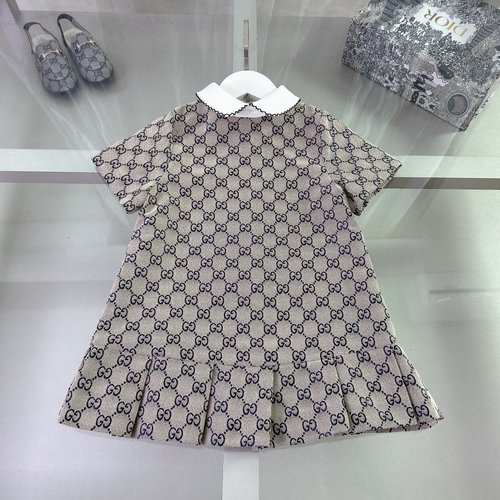 Gucci Girls Classic Jacquard Logo Lace Collar Dress