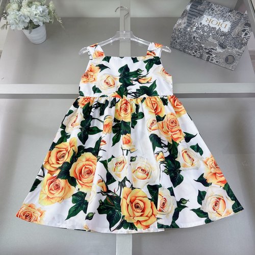 D & G Girls Floral Silk-Cotton Dress, Classic Kids Line 