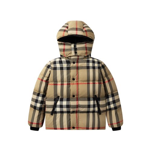 Burberry Kids Classic Plaid Down Jacket Removable Hood Loose Fit