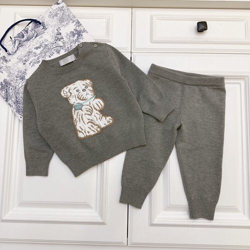 Dior Girls Premium Cotton Knit Baby Romper Set with Embroidery Logo