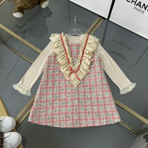 Chanel Girls Tweed Pinafore Dress & Knit Top Set 