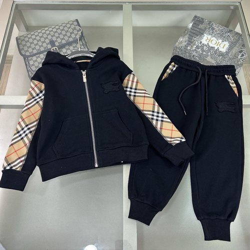 Burberry Kids Cotton Set with Plaid Side Panels 