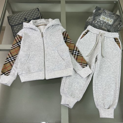 Burberry Kids Cotton Set with Plaid Side Panel Top