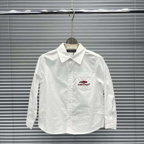 Balenciaga High-End Kids Cotton Shirt with Chest Logo Embroidery