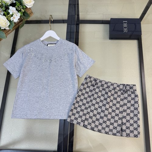 Gucci Girls Cotton Skirt Set with Hot Fix Rhinestones