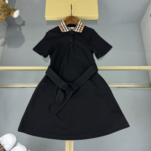 Burberry Girls Cotton Polo Dress with Check Collar