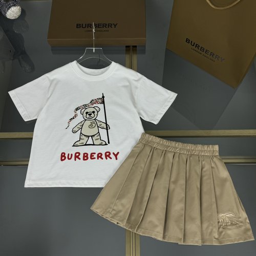 Burberry Girls 2-piece Skirt Set, Cotton Top with Animal Graffiti & Embroidered Skirt