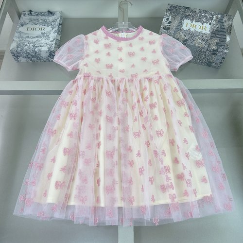Gucci Girls Pink Embroidered Tulle Dress with Cotton Lining 