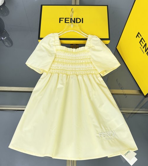Fendi Girls Loose A-Line Dress Pleated Front Woven Skirt 