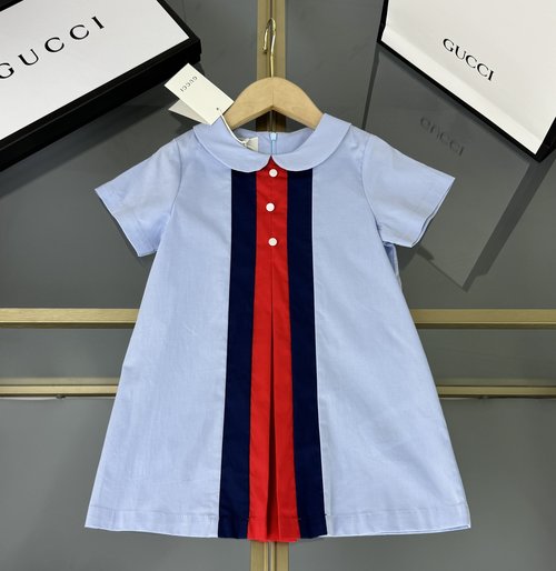 Gucci Girls A-line Woven Cotton Dress, Classic Color Block Retro Style