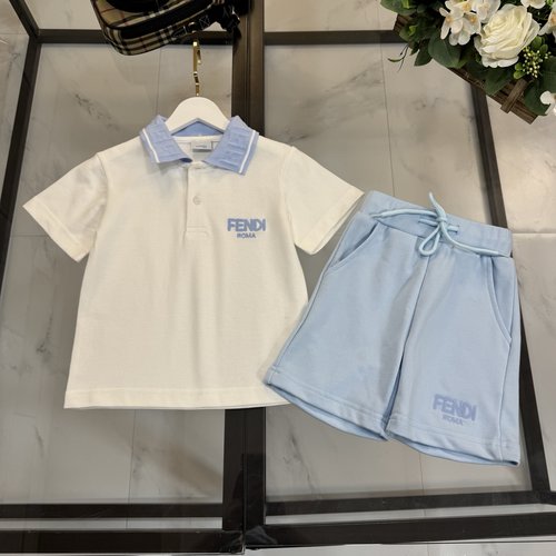 Fendi Kids Embroidered Cotton Polo & Shorts Set 