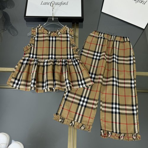 Burberry Girls Plaid Tassel Collar Woven Cotton Set