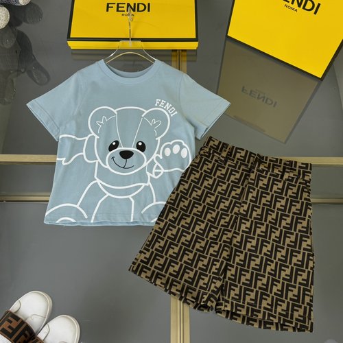 Fendi Unisex Kids Premium Set: Cotton Top & Teddy Shorts 