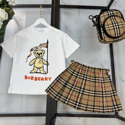 Burberry Girls Premium Skirt Set Foam Print 230g Heavy Fabric 